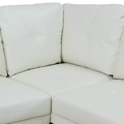 Canapé d'angle moderne en cuir synthétique - Grande forme en L, coussins moelleux, pouf de rangement – Sanzelize Design