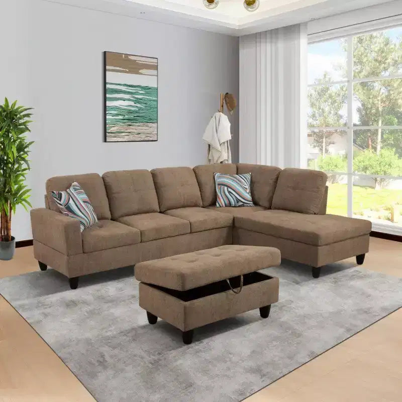 Découvrez le confort ultime avec notre canapé d'angle en tissu marron en forme de L – Sanzelize Design