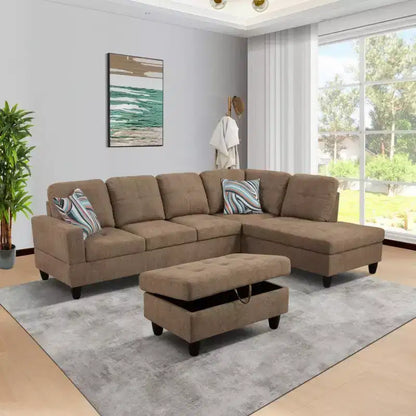 Découvrez le confort ultime avec notre canapé d'angle en tissu marron en forme de L – Sanzelize Design