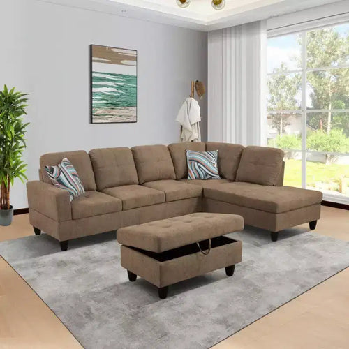 Découvrez le confort ultime avec notre canapé d'angle en tissu marron en forme de L – Sanzelize Design