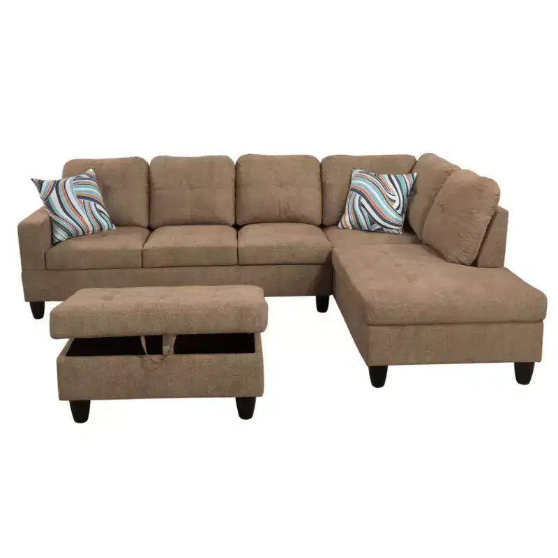 Découvrez le confort ultime avec notre canapé d'angle en tissu marron en forme de L – Sanzelize Design