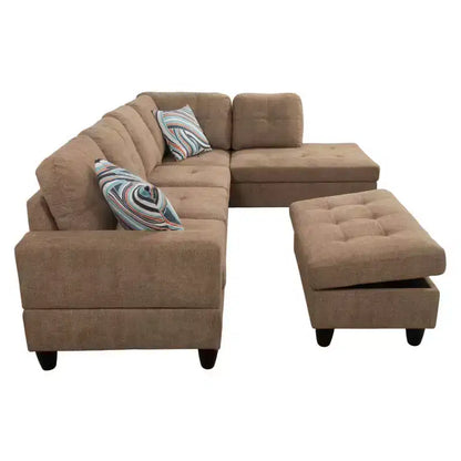 Découvrez le confort ultime avec notre canapé d'angle en tissu marron en forme de L – Sanzelize Design