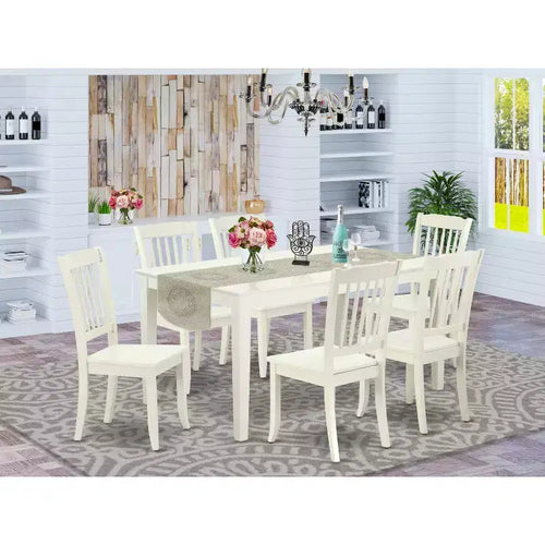 Ensemble de Salle à Manger 7 Pièces Table Rectangulaire et 6 Chaises - Blanc Lin – Sanzelize Design