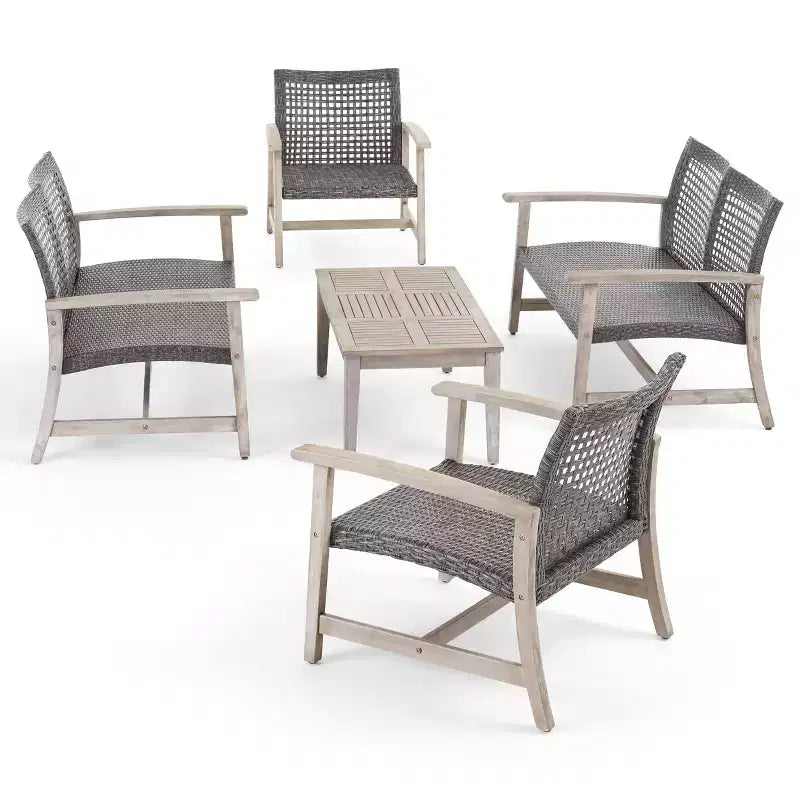 Hampton Salon de jardin 6 places en bois d'acacia et osier – Sanzelize Design