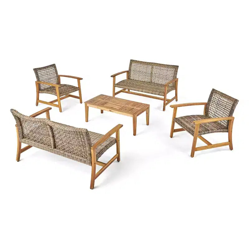 Hampton Salon de jardin 6 places en bois d'acacia et osier – Sanzelize Design