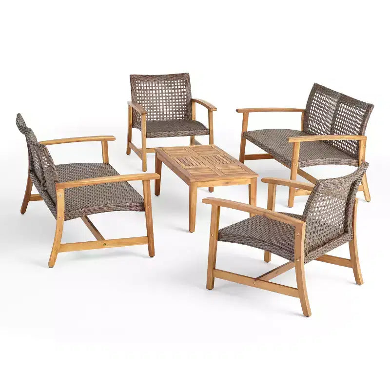 Hampton Salon de jardin 6 places en bois d'acacia et osier – Sanzelize Design