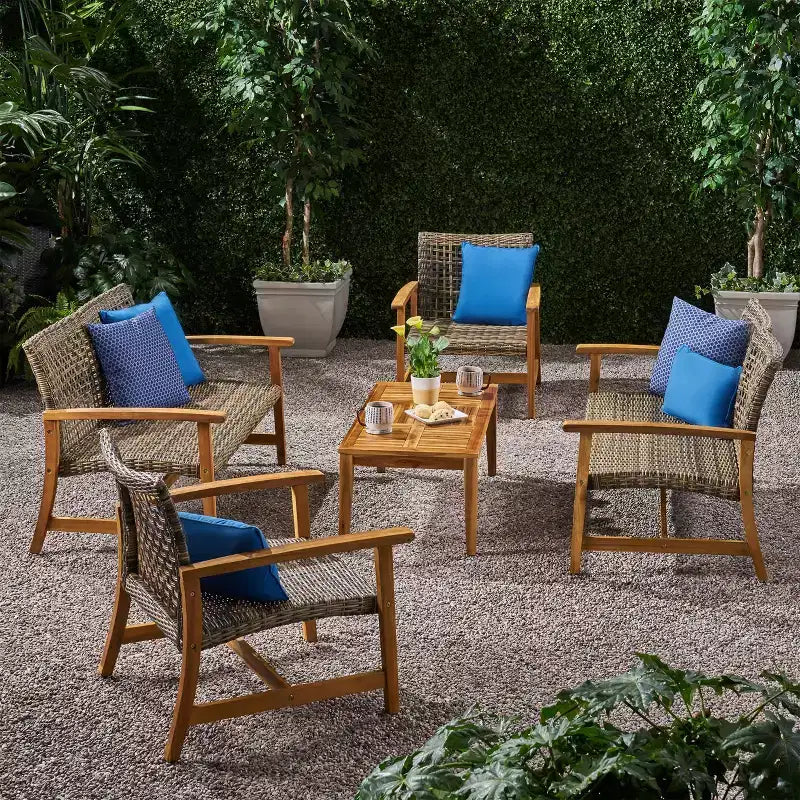 Hampton Salon de jardin 6 places en bois d'acacia et osier – Sanzelize Design