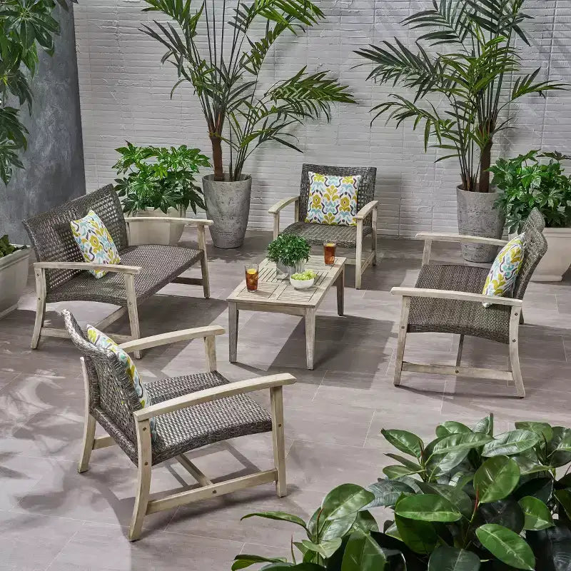 Hampton Salon de jardin 6 places en bois d'acacia et osier – Sanzelize Design
