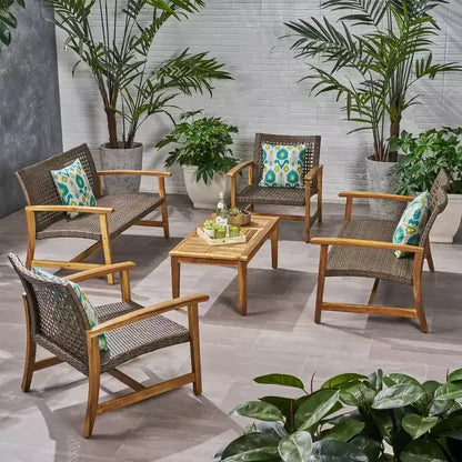 Hampton Salon de jardin 6 places en bois d'acacia et osier – Sanzelize Design