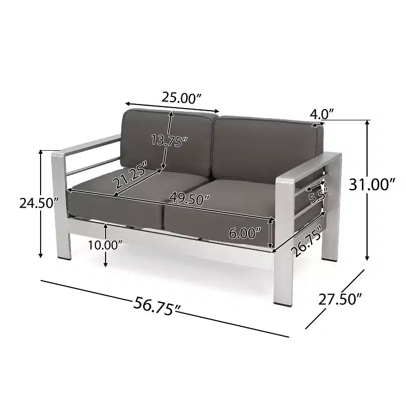 Crested Bay Salon de conversation extérieur en aluminium 4 places avec brasero gris clair – Sanzelize Design