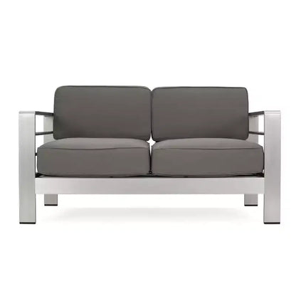 Crested Bay Salon de conversation extérieur en aluminium 4 places avec brasero gris clair – Sanzelize Design