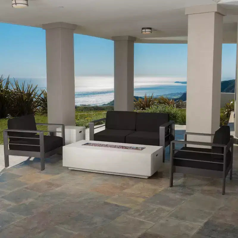 Crested Bay Salon de conversation extérieur en aluminium 4 places avec brasero gris clair – Sanzelize Design