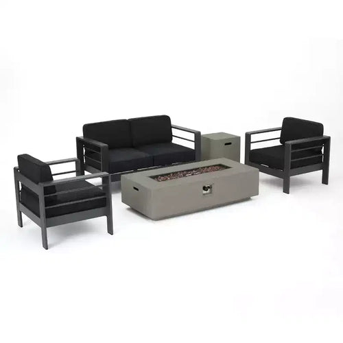 Crested Bay Salon de conversation extérieur en aluminium 4 places avec brasero gris clair – Sanzelize Design