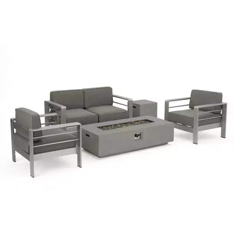 Crested Bay Salon de conversation extérieur en aluminium 4 places avec brasero gris clair – Sanzelize Design