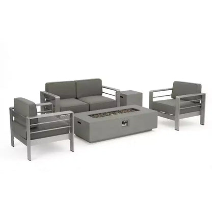Crested Bay Salon de conversation extérieur en aluminium 4 places avec brasero gris clair – Sanzelize Design