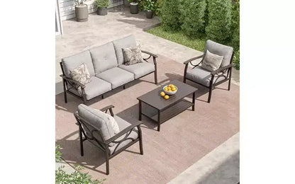 Ensemble de mobilier de jardin extérieur, ensemble de conversation de jardin 4 pièces avec table basse – Sanzelize Design