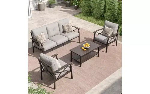Ensemble de mobilier de jardin extérieur, ensemble de conversation de jardin 4 pièces avec table basse – Sanzelize Design