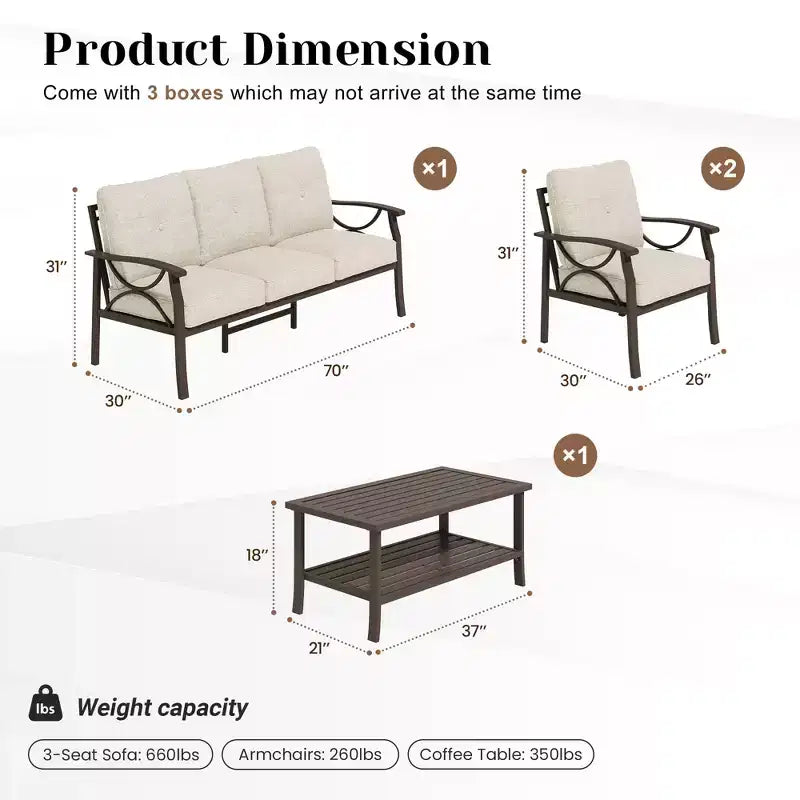 Ensemble de mobilier de jardin extérieur, ensemble de conversation de jardin 4 pièces avec table basse – Sanzelize Design