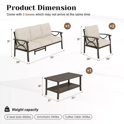 Ensemble de mobilier de jardin extérieur, ensemble de conversation de jardin 4 pièces avec table basse – Sanzelize Design