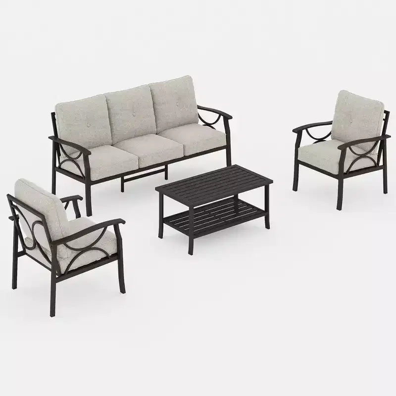 Ensemble de mobilier de jardin extérieur, ensemble de conversation de jardin 4 pièces avec table basse – Sanzelize Design