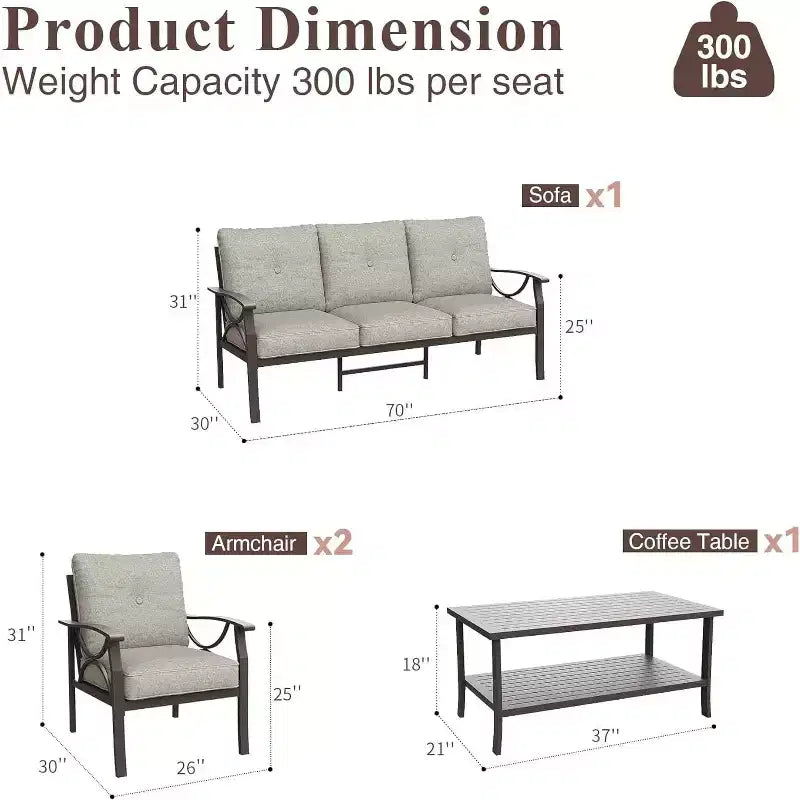 Ensemble de mobilier de jardin extérieur, ensemble de conversation de jardin 4 pièces avec table basse – Sanzelize Design