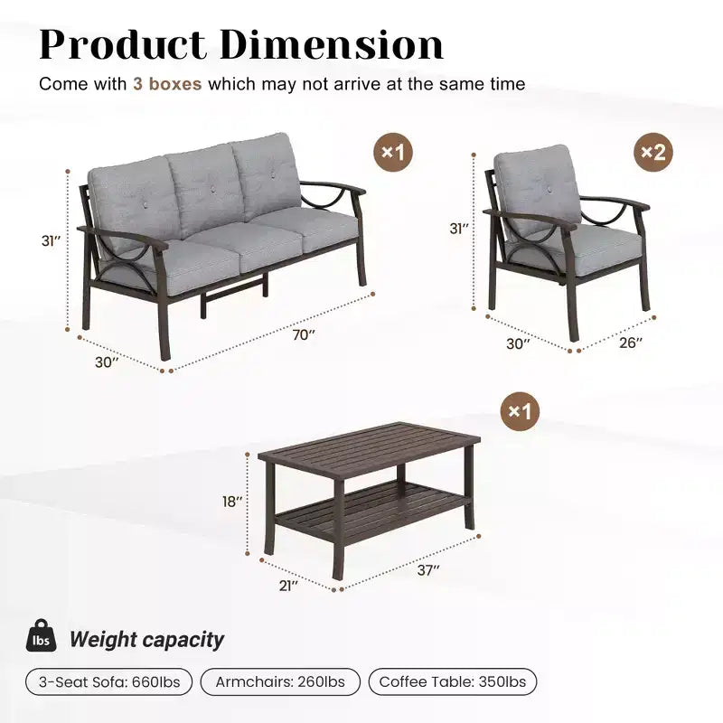Ensemble de mobilier de jardin extérieur, ensemble de conversation de jardin 4 pièces avec table basse – Sanzelize Design