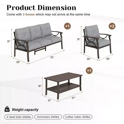 Ensemble de mobilier de jardin extérieur, ensemble de conversation de jardin 4 pièces avec table basse – Sanzelize Design