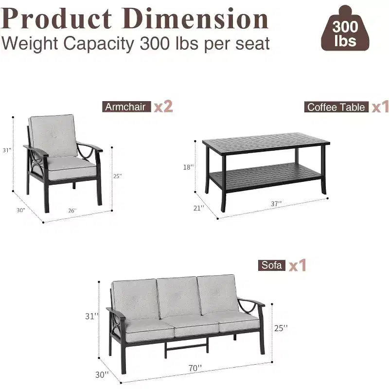Ensemble de mobilier de jardin extérieur, ensemble de conversation de jardin 4 pièces avec table basse – Sanzelize Design