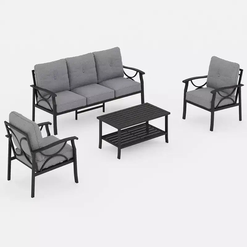 Ensemble de mobilier de jardin extérieur, ensemble de conversation de jardin 4 pièces avec table basse – Sanzelize Design