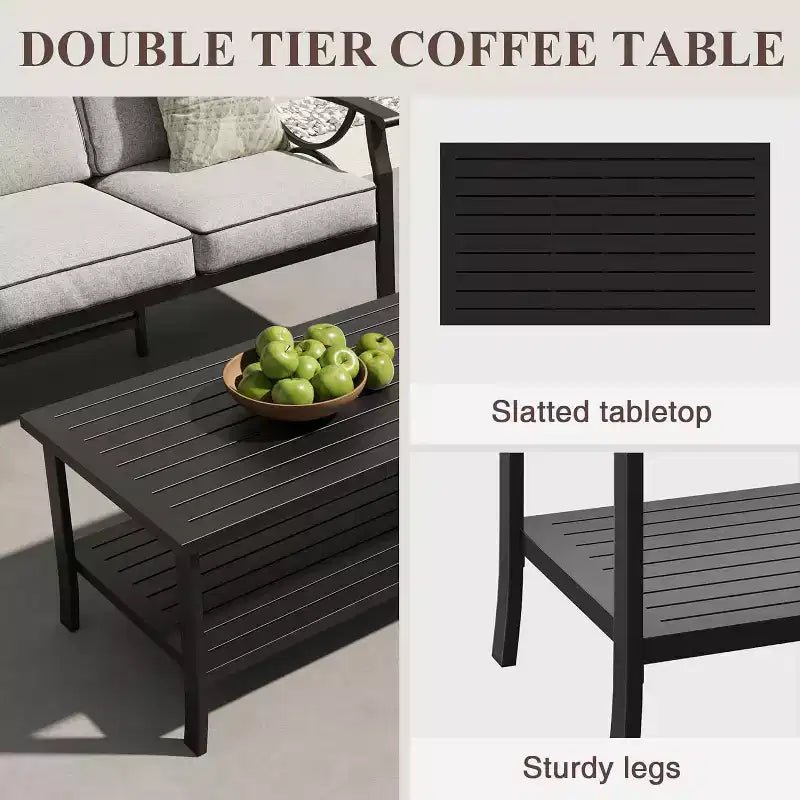 Ensemble de mobilier de jardin extérieur, ensemble de conversation de jardin 4 pièces avec table basse – Sanzelize Design