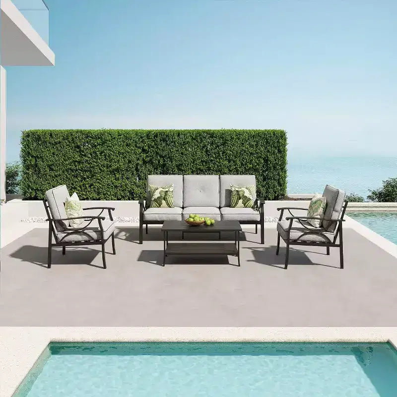 Ensemble de mobilier de jardin extérieur, ensemble de conversation de jardin 4 pièces avec table basse – Sanzelize Design