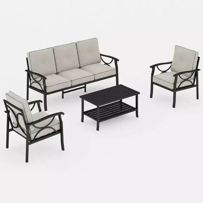 Ensemble de mobilier de jardin extérieur, ensemble de conversation de jardin 4 pièces avec table basse – Sanzelize Design