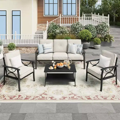 Ensemble de mobilier de jardin extérieur, ensemble de conversation de jardin 4 pièces avec table basse – Sanzelize Design