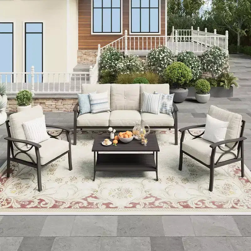 Ensemble de mobilier de jardin extérieur, ensemble de conversation de jardin 4 pièces avec table basse – Sanzelize Design