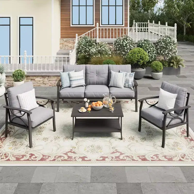 Ensemble de mobilier de jardin extérieur, ensemble de conversation de jardin 4 pièces avec table basse – Sanzelize Design
