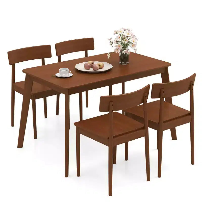 Ensemble table à manger rectangulaire 5 pièces et 4 chaises avec cadre en bois d'hévéa – Sanzelize Design