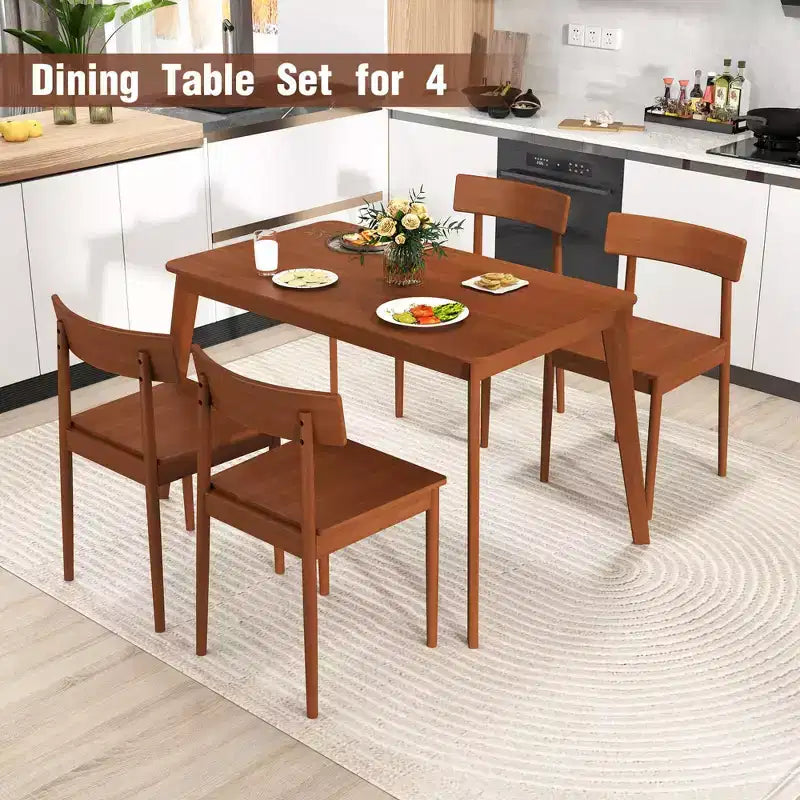 Ensemble table à manger rectangulaire 5 pièces et 4 chaises avec cadre en bois d'hévéa – Sanzelize Design