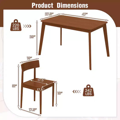 Ensemble table à manger rectangulaire 5 pièces et 4 chaises avec cadre en bois d'hévéa – Sanzelize Design