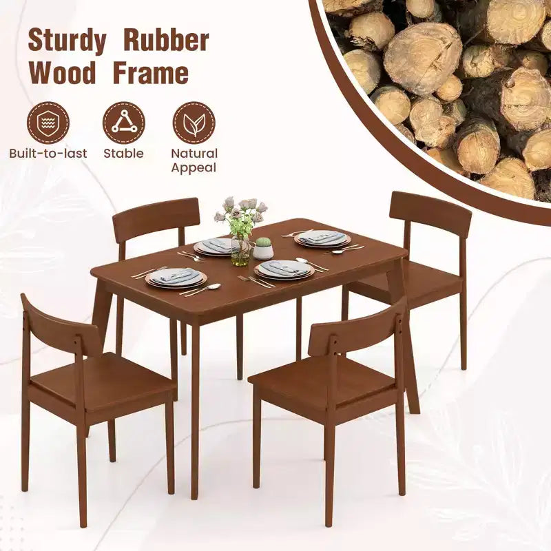 Ensemble table à manger rectangulaire 5 pièces et 4 chaises avec cadre en bois d'hévéa – Sanzelize Design