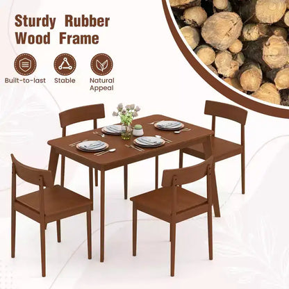 Ensemble table à manger rectangulaire 5 pièces et 4 chaises avec cadre en bois d'hévéa – Sanzelize Design