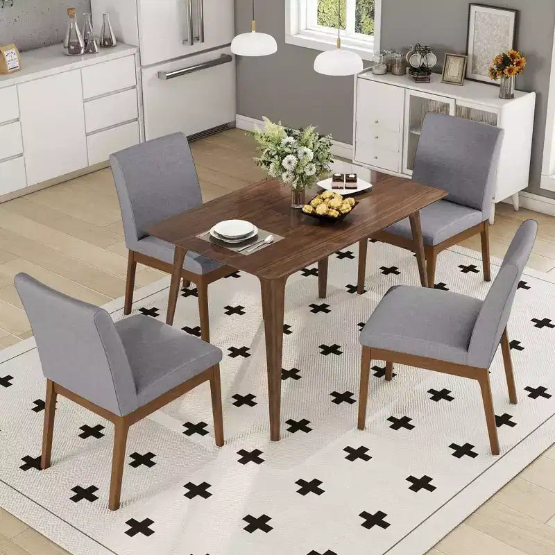 Ensemble de salle à manger 5 pièces avec 4 chaises rembourrées, style moderne du milieu du siècle – Sanzelize Design