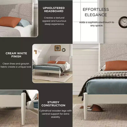 Ensemble de chambre à coucher Feeney 3 pièces, lit plateforme avec deux tables de chevet, blanc crème, grand lit – Sanzelize Design