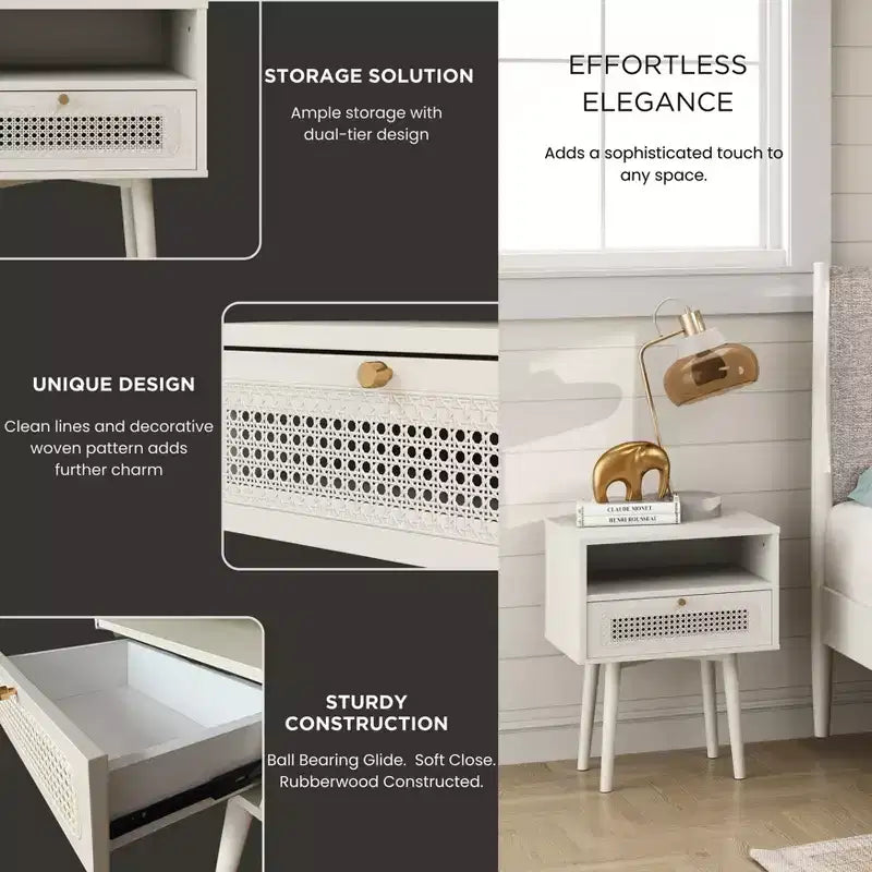 Ensemble de chambre à coucher Feeney 3 pièces, lit plateforme avec deux tables de chevet, blanc crème, grand lit – Sanzelize Design