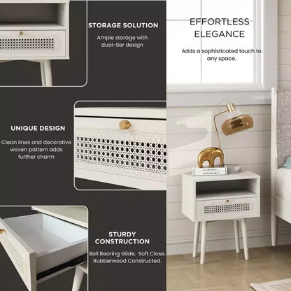 Ensemble de chambre à coucher Feeney 3 pièces, lit plateforme avec deux tables de chevet, blanc crème, grand lit – Sanzelize Design