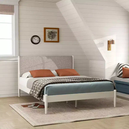 Ensemble de chambre à coucher Feeney 3 pièces, lit plateforme avec deux tables de chevet, blanc crème, grand lit – Sanzelize Design