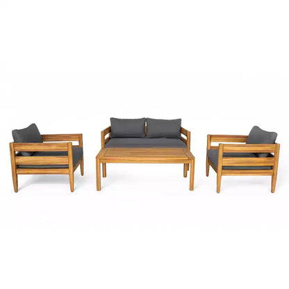 Jacinda Ensemble de salon d'extérieur rustique rembourré 4 pièces avec lattes – Sanzelize Design