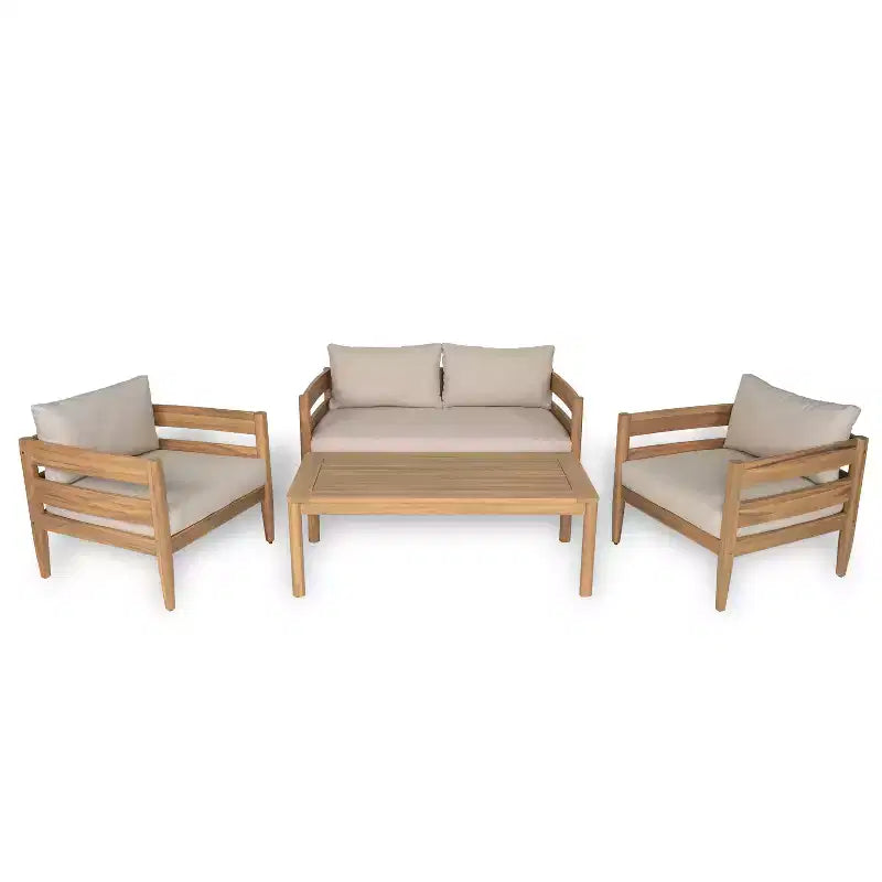 Jacinda Ensemble de salon d'extérieur rustique rembourré 4 pièces avec lattes – Sanzelize Design