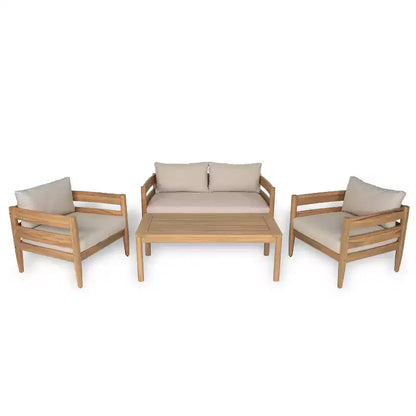 Jacinda Ensemble de salon d'extérieur rustique rembourré 4 pièces avec lattes – Sanzelize Design