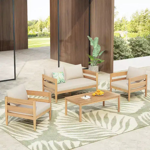 Jacinda Ensemble de salon d'extérieur rustique rembourré 4 pièces avec lattes – Sanzelize Design