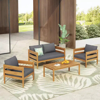 Jacinda Ensemble de salon d'extérieur rustique rembourré 4 pièces avec lattes – Sanzelize Design